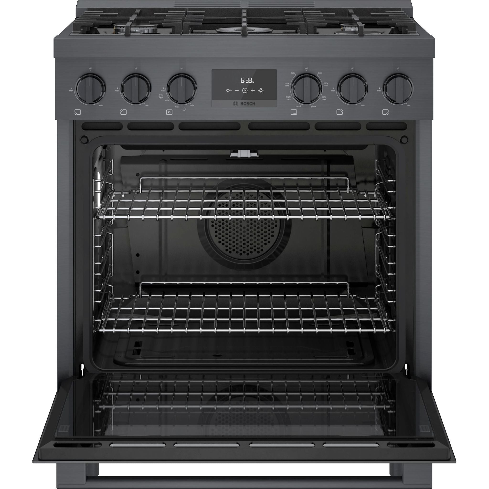 Bosch HDS8045C 30 Inch Dual Fuel Range - Black Stainless Steel Professional Gas & Electric Oven for Home Kitchen Cooking & Baking