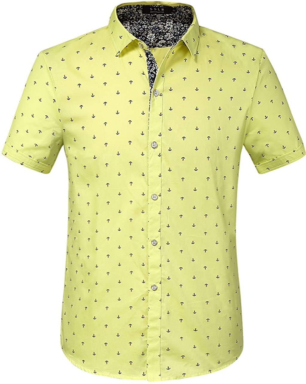 SSLR Men's Casual Button Down Shirts | 100% Cotton Short Sleeve Printed Shirt | Regular Fit Comfort | Perfect for Summer Outings, Beach Vacations & Casual Office Wear