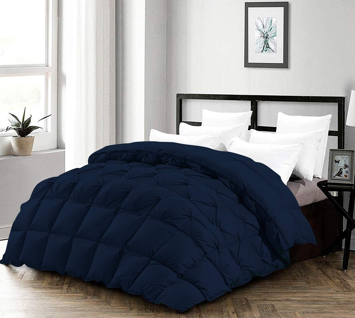 Premium 1000 Thread Count 100% Egyptian Cotton Half Piece Pinch Pleated Comforter - Super Soft King/California King Size Navy Blue - Perfect for Luxury Bedrooms & Hotel-Style Comfort
