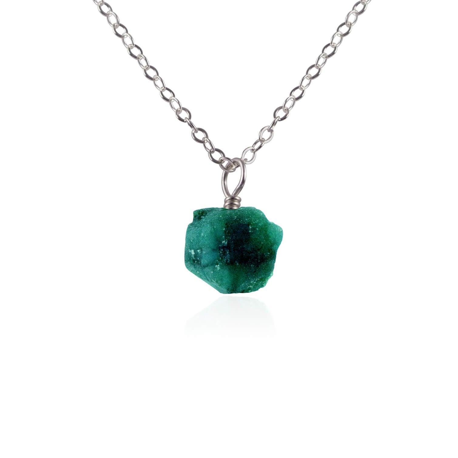 Natural Raw Emerald Pendant Necklace - Handmade Sterling Silver Jewelry for Women - Perfect for Boho, Hippie & Nature Lover Gifts