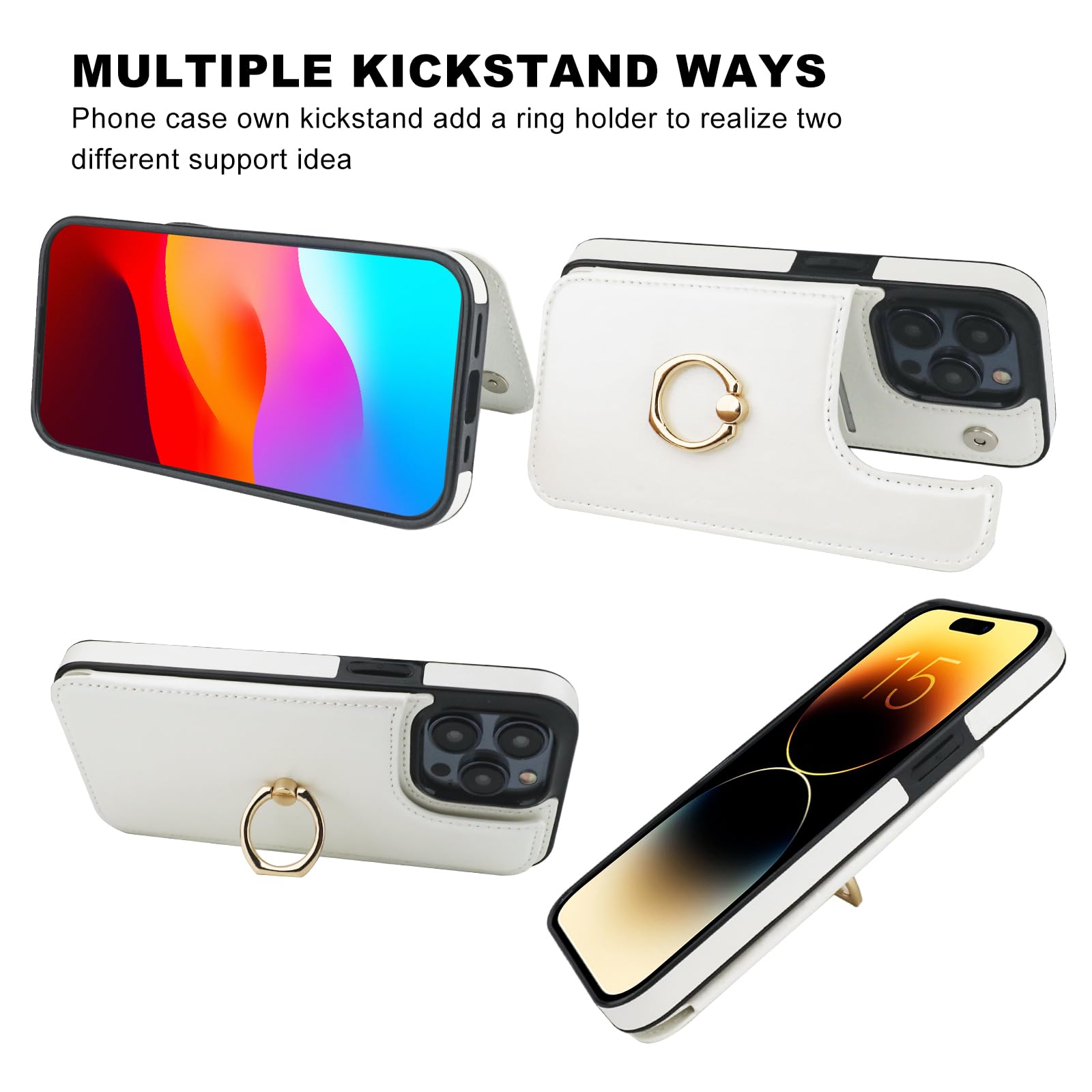 Premium 360° Rotating Ring Kickstand Wallet Case for iPhone 15 Pro (6.1