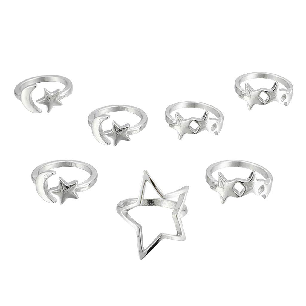 Minimalist Black Flower Acrylic Ring Set - 7 Creative Stackable Rings for Women, Size 8 (Silver) | Perfect for Everyday Wear, Gift Giving & Special Occasions