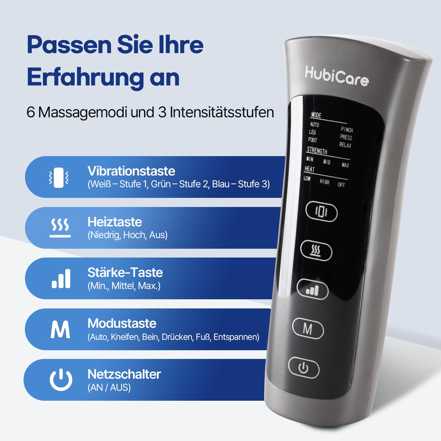 HubiCare Leg Massager with Air Compression - 6 Massage Modes for Foot, Calf & Thigh Pain Relief, Muscle Relaxation & Improved Blood Circulation - Perfect Gift for Men & Women - Ideal for Post-Workout Recovery, Office Use & Relaxation at Home