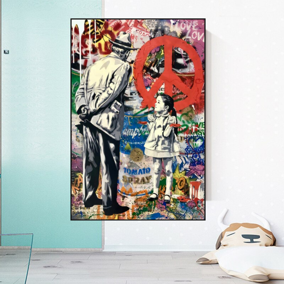 Banksy Peace Street Art Canvas Print - Inspirational Wall Decor for Living Room, Bedroom & Office | Modern Urban Home Decor