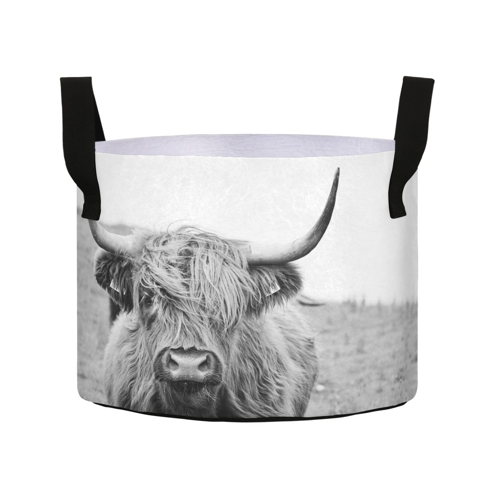 Vintage Highland Cattle Cow Black White Grow Bags - 3 Gallon Heavy Duty Thickened Felt Planter Pots with Sturdy Handles for Garden, Flowers, Vegetables | Perfect for Indoor Herb Gardens, Balcony Planters & Outdoor Container Gardening