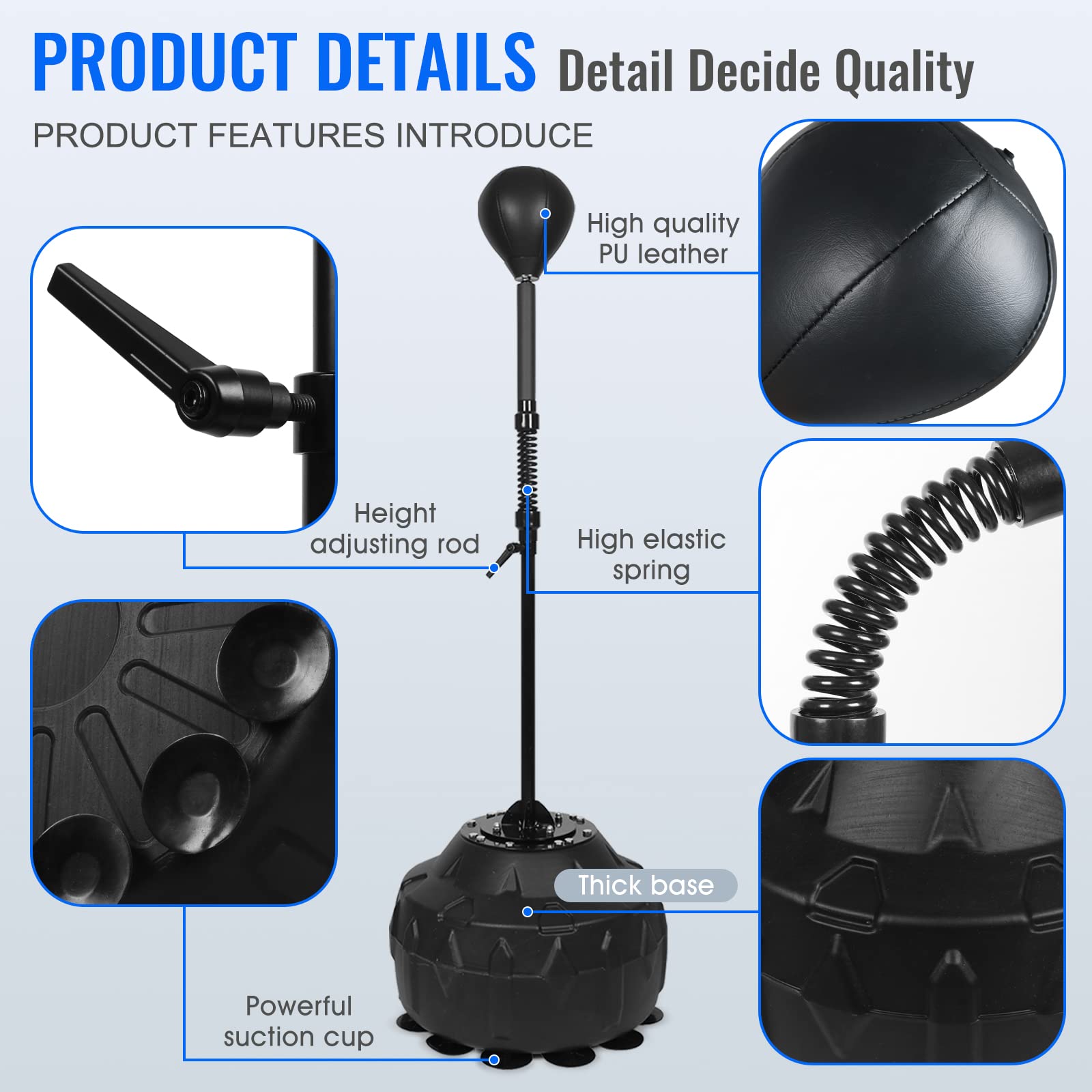 Reflex Speed Bag - Heavy Duty Free Standing Punching Bag with Adjustable Height & Reinforced Spring - Durable Stress Relief Boxing Equipment for Home Gym & Fitness Training - Perfect for Boxers, MMA Fighters & Cardio Workouts