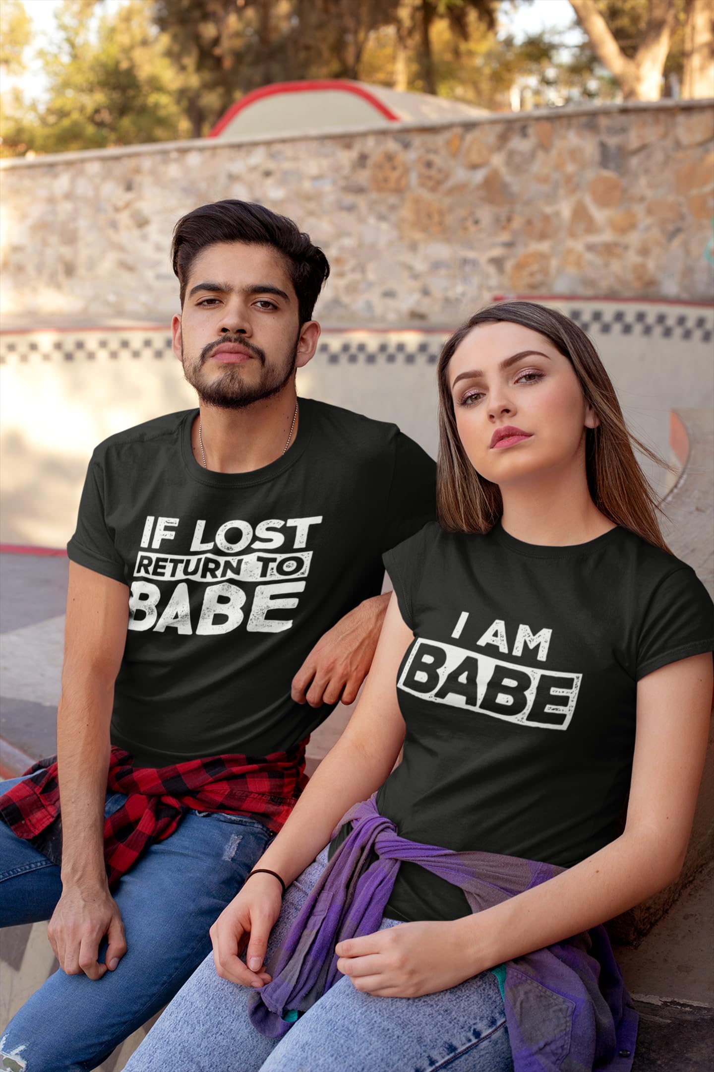 Couples Matching T-Shirts - If Lost Return to Babe Funny Relationship Shirts for Him & Her - Perfect for Anniversaries, Valentine's Day and Romantic Getaways
