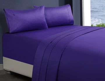 1000 Thread Count Egyptian Cotton Queen Fitted Sheet & 2 Pillowcases Set - Soft & Breathable Luxury Bedding in Violet - Perfect for Master Bedroom, Guest Room & Hotel Use