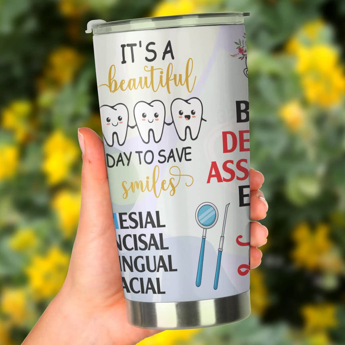 **20oz Stainless Steel Dental Assistant Tumbler - Funny Coffee Cup Gift for Dental Assistants, Birthday, Christmas & Appreciation Week - Ideal for Office, Clinic & Travel (TBDA14)**