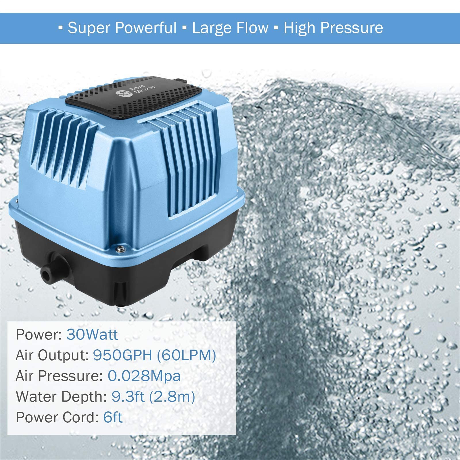 AquaMiracle Linear Air Pump AP-40/AP-60/AP-80/AP-160 - High Performance 635/950/1350/2550GPH Pond Aerator for Aquaculture, Hydroponics, Septic Tanks & Fish Farming | Ideal for Ponds, Aquariums, Seafood Restaurants & Wastewater Treatment Systems