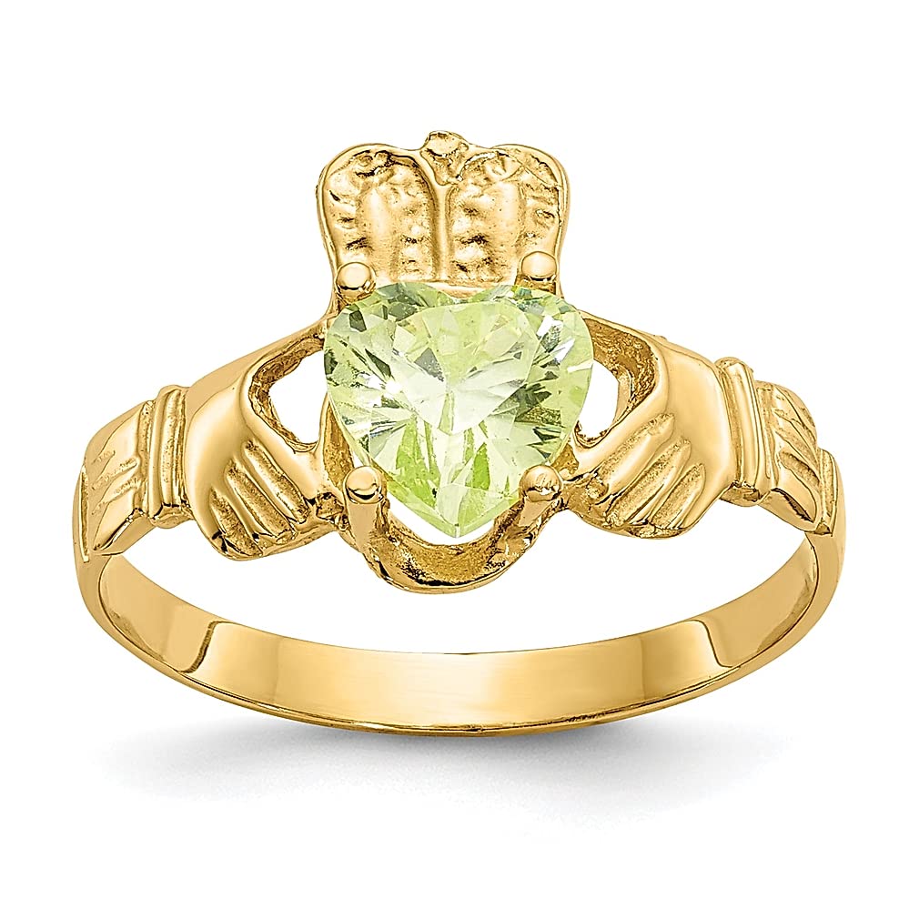 14K Yellow Gold August Birthstone Claddagh Ring with Cubic Zirconia - Celtic Jewelry for Women, Perfect Gift for Her - Ideal for Weddings, Anniversaries & Irish Heritage Celebrations