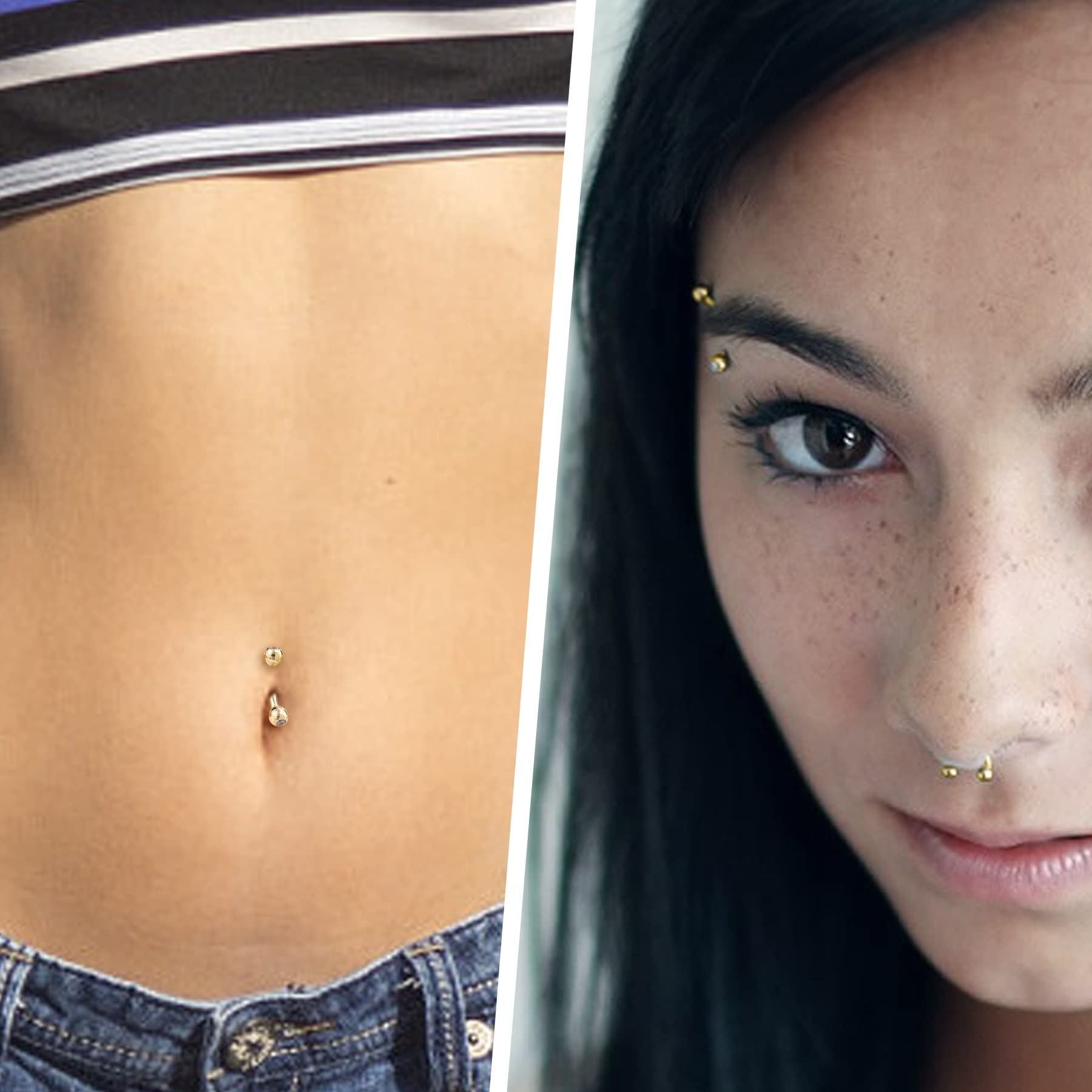 COCHARM 14K Real Gold Belly Button Rings - Cute Short & Long Upper Navel Piercing Jewelry - 16g/14g Rook Barbell - Perfect for Everyday Wear, Parties & Beach Outfits