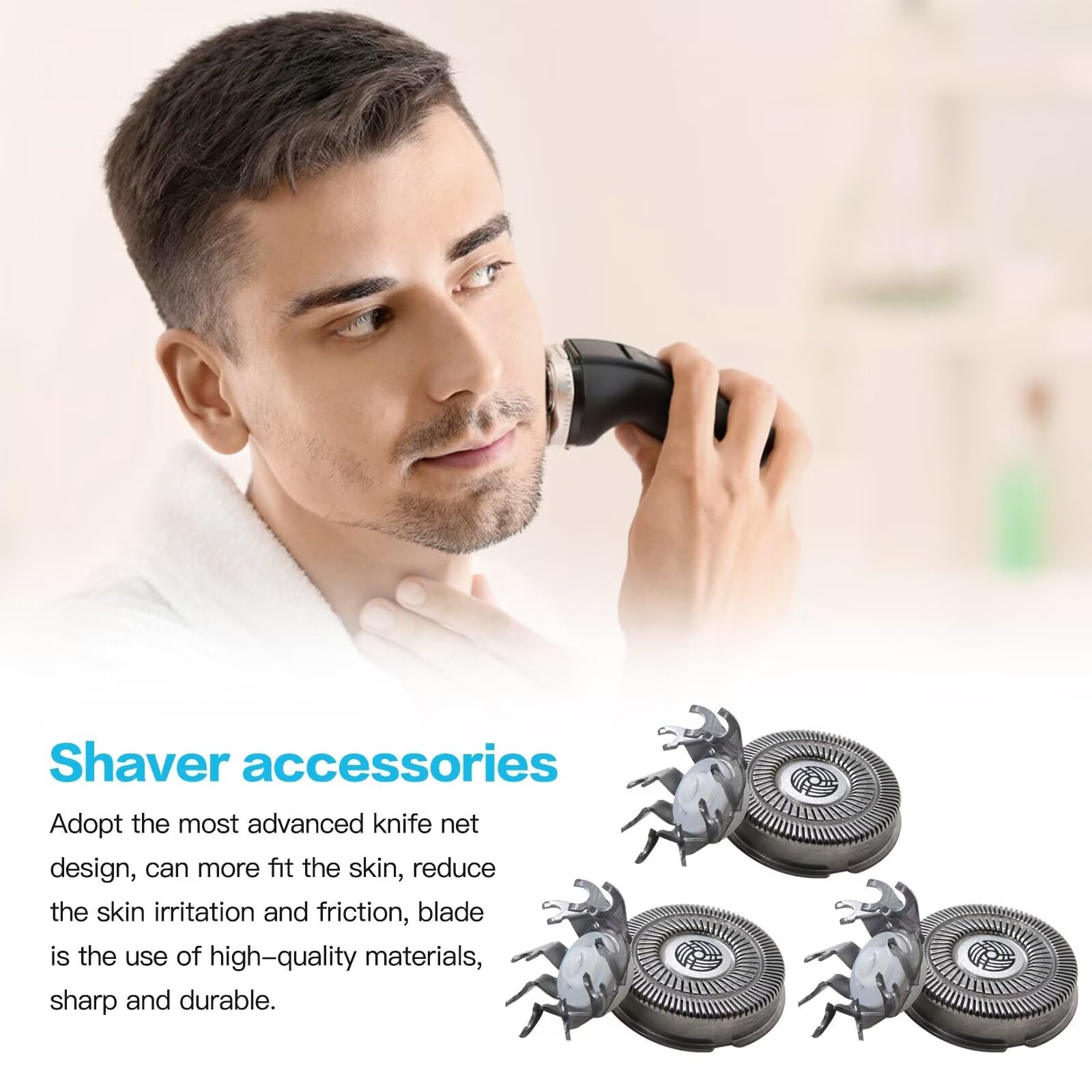 3-Pack SW-S7105 Replacement Shaver Heads - Compatible with Waterproof Electric Razors for Wet & Dry Shaving - Includes Cleaning Brush - Perfect for Travel & Daily Grooming
