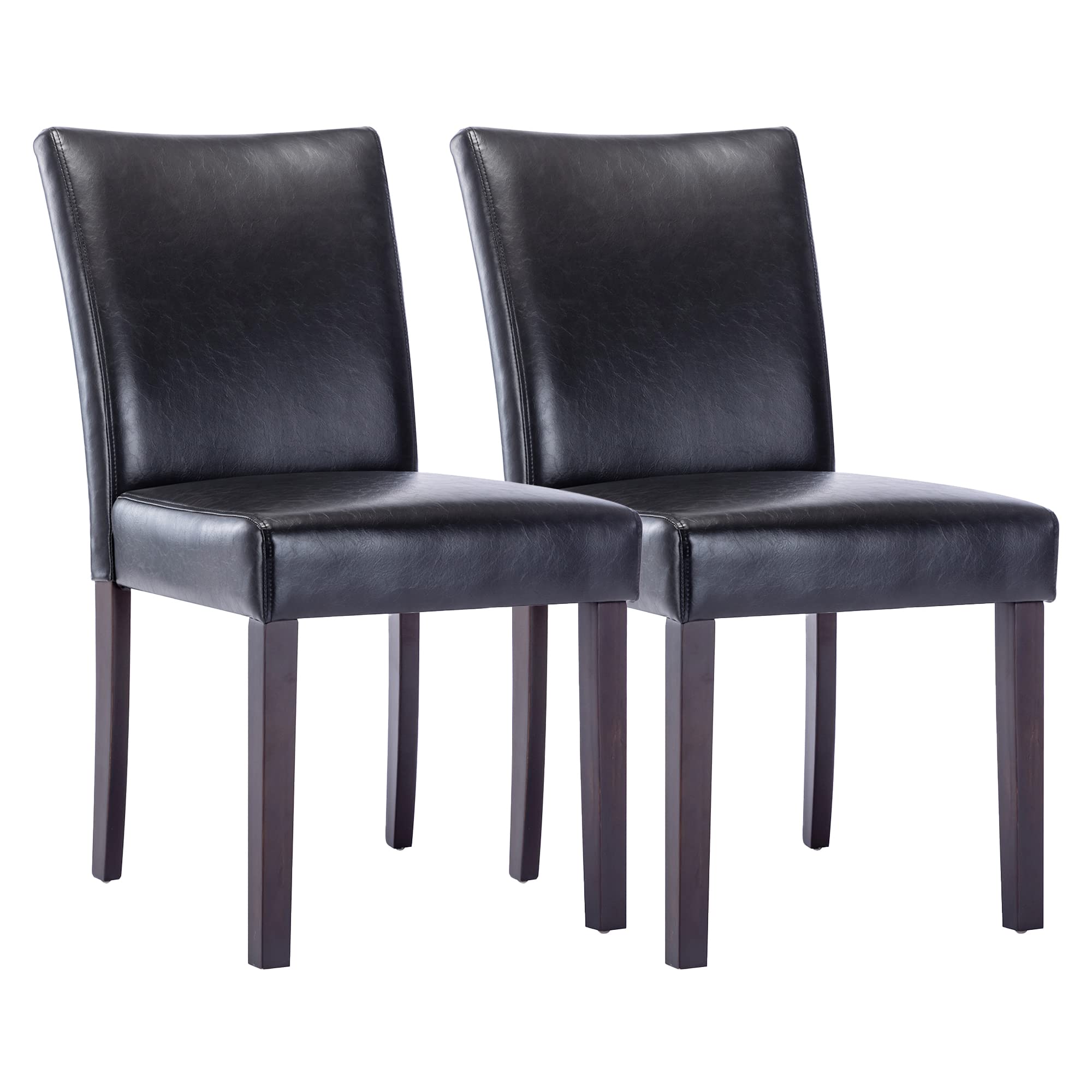 Watson & Whitely Upholstered Dining Chairs Set of 2 - Low Back Faux Leather Armless Kitchen Chairs with Solid Wood Legs, Black - Perfect for Small Spaces, Breakfast Nooks & Modern Dining Rooms