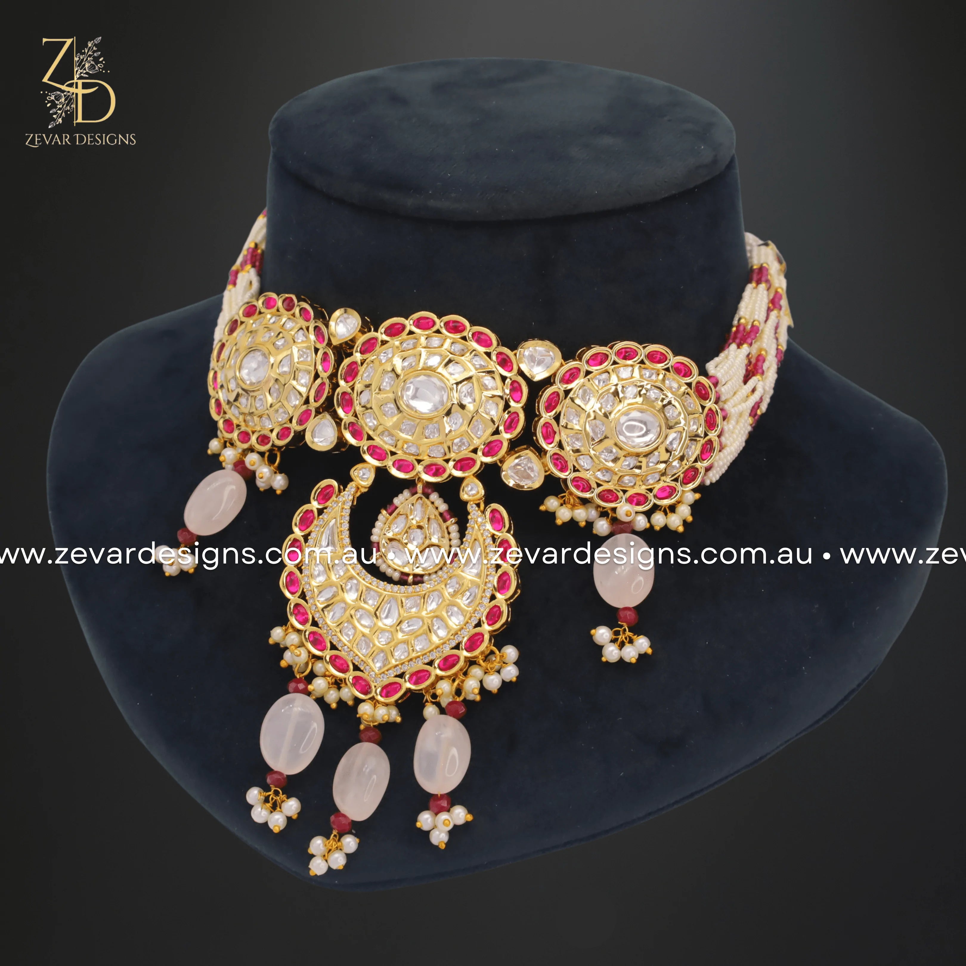 Exquisite Kundan Choker Necklace Set with Red & Pink Drops | Traditional Indian Jewelry for Weddings, Parties & Festive Occasions