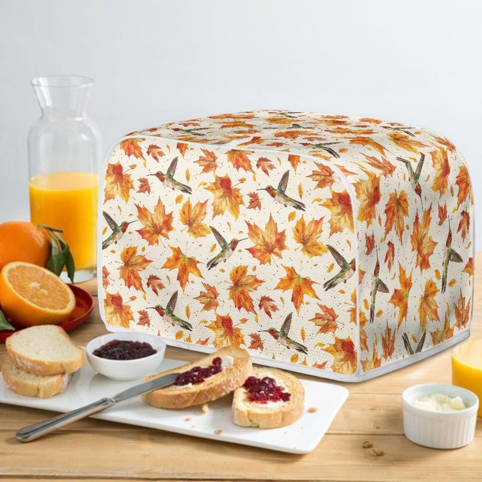 Biyejit 2-Slice Toaster Cover - Dust Proof & Fingerprint Resistant Kitchen Accessory for Bread Maker & Oven Protector - Thanksgiving Maple Hummingbirds Decor - Perfect for Small Kitchens, Breakfast Nooks & Holiday Home Decor