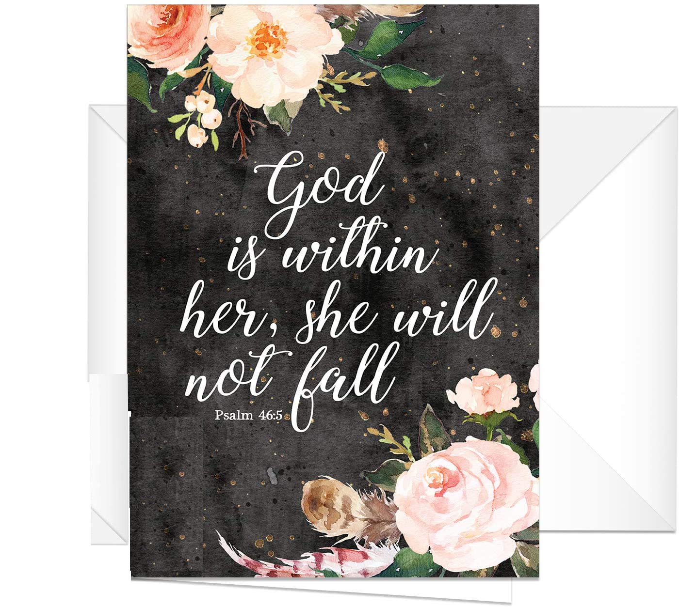 God Is Within Her She Will Not Fall Religious Note Cards - Set of 24 Floral Motivational Greeting Cards with Envelopes | Inspirational Christian Gifts for Women, Bible Study Groups & Church Events