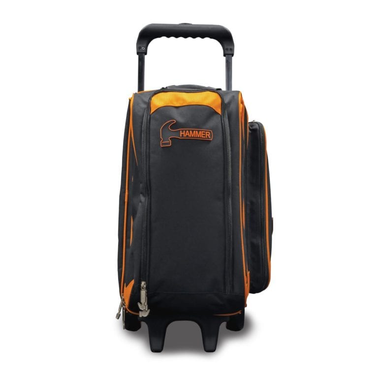 Premium Black & Orange 2 Ball Double Roller Bowling Bag - Heavy Duty Bowling Ball Carrier with Wheels for League Play & Tournament Travel