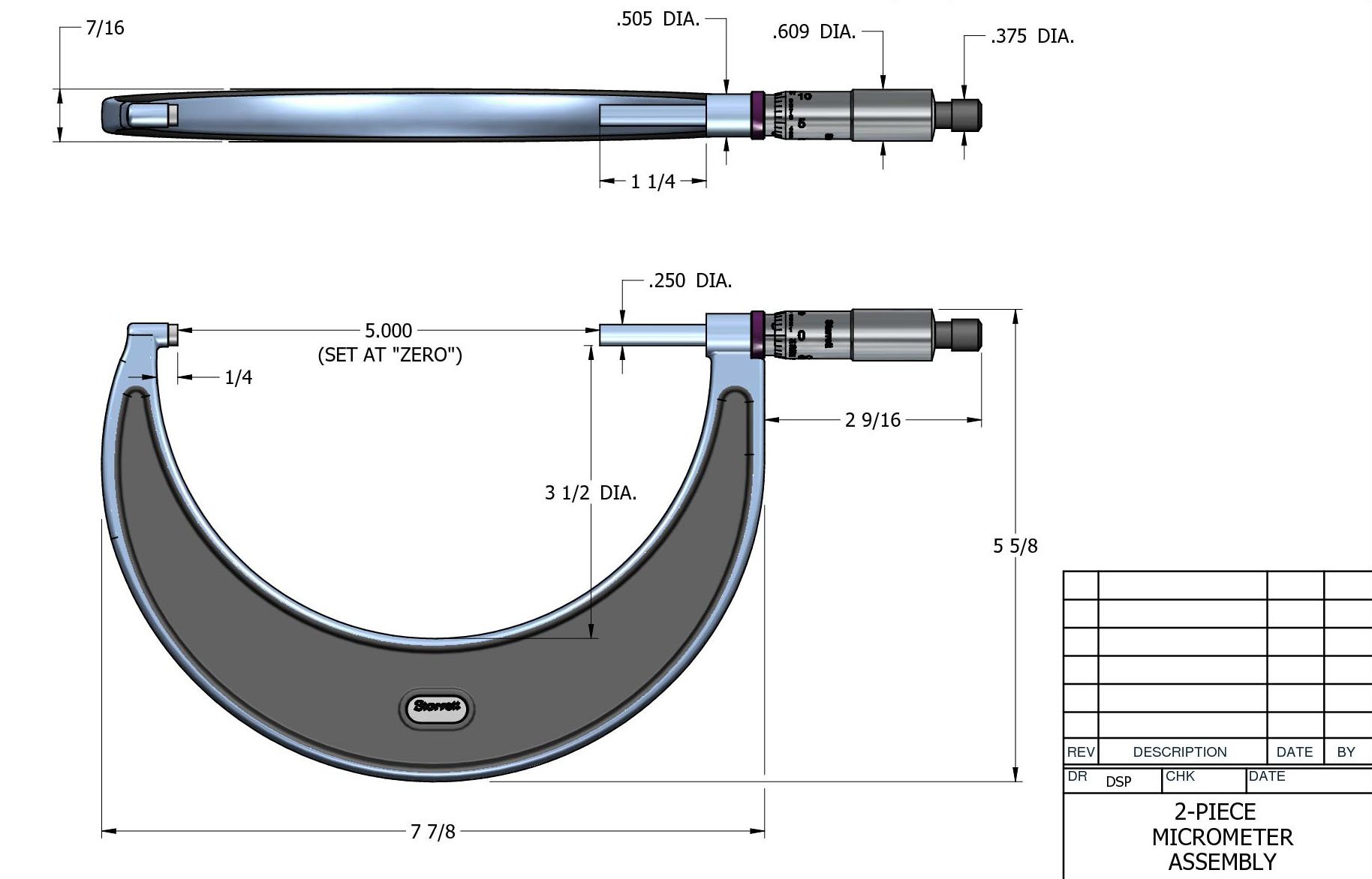 Starrett 226RL-5 Precision Outside Micrometer 4-5 Inch Range with Ratchet Stop & Lock Nut - 0.001