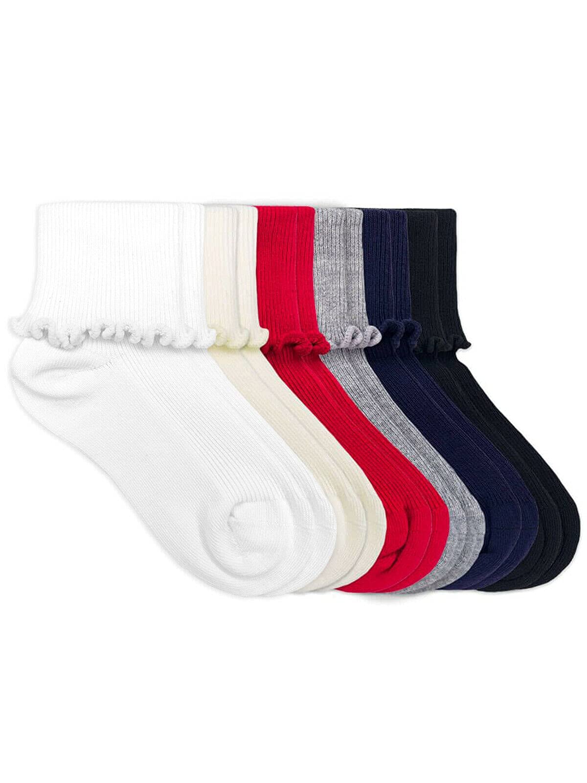 Jefferies Women's Ruffle Ankle Socks - 4 Pack Seamless Cotton Dress Socks with Scrunch Cuff | Comfortable & Stylish for Work, Parties & Everyday Wear