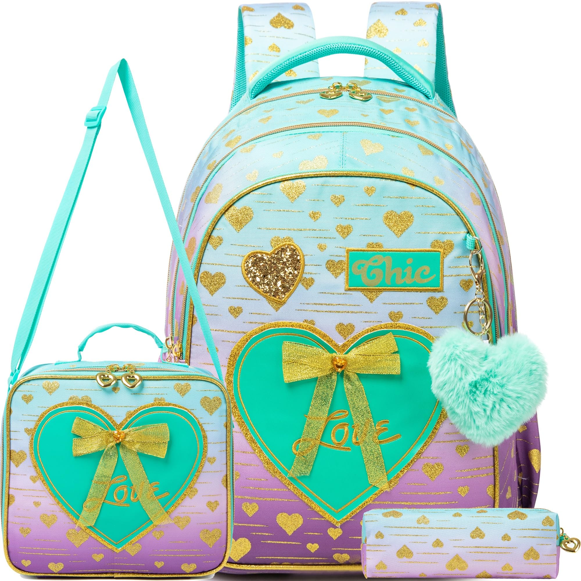 Meetbelify Girls Backpack for School - Durable Canvas Bookbag with Lunch Box for Elementary Students Ages 8-10 | Lightweight Travel & Laptop Backpack for Kids | Perfect for School, Travel & Daily Use