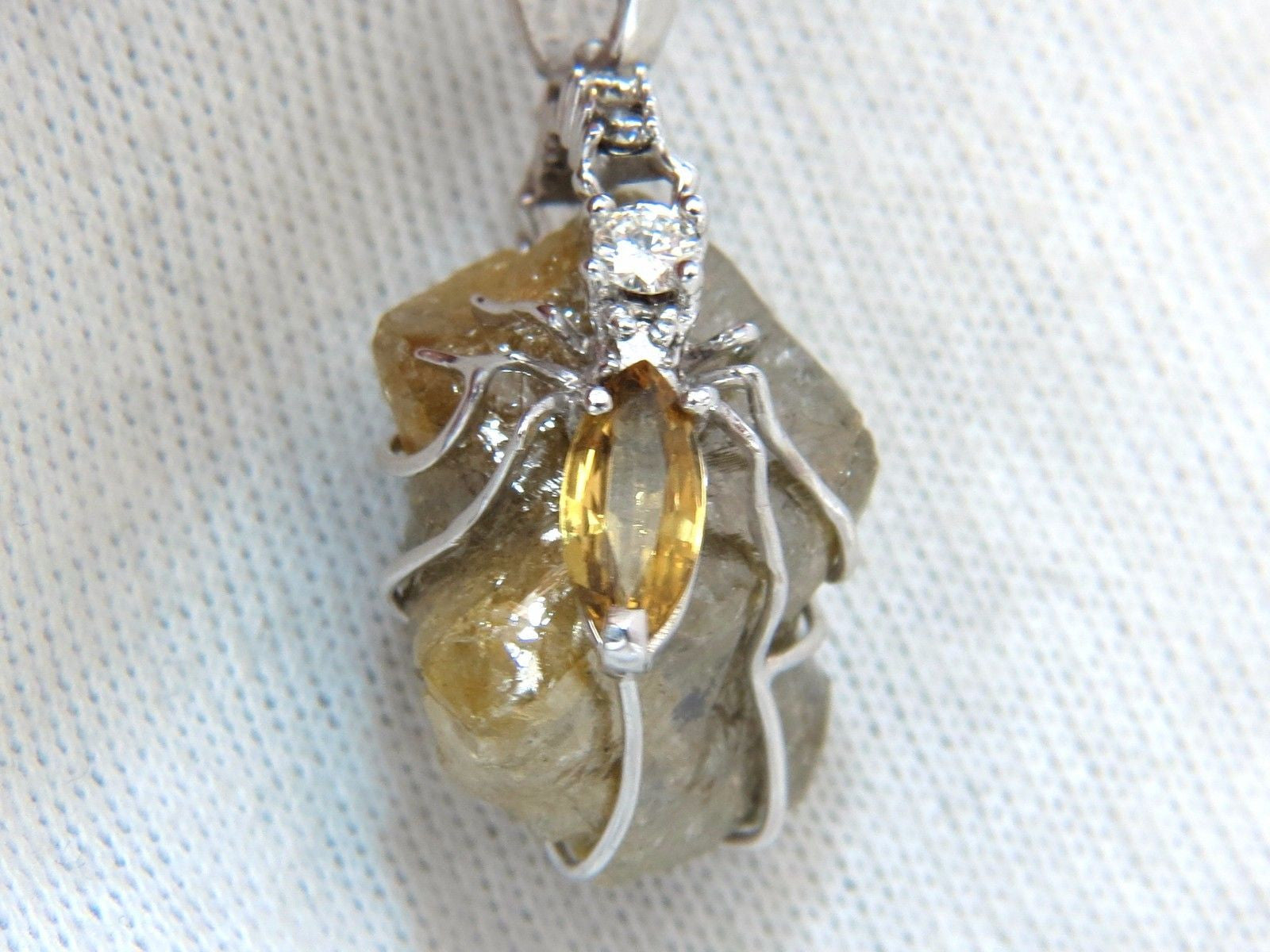 GIA Certified 32.88 Carat Rough Diamond Pendant in 14K Gold with Rare Yellow Sapphires | Luxury Jewelry for Weddings, Anniversaries & Special Occasions