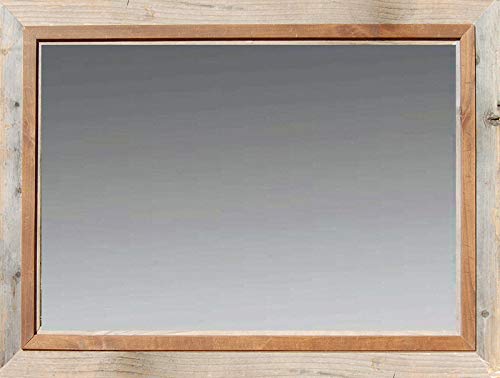 MyBarnwoodFrames - Rustic Reclaimed Barn Wood Mirror with Alder Overlay, Hobble Creek Style, 26x30 Inches - Perfect for Farmhouse Decor, Bathroom Vanity & Entryway Wall