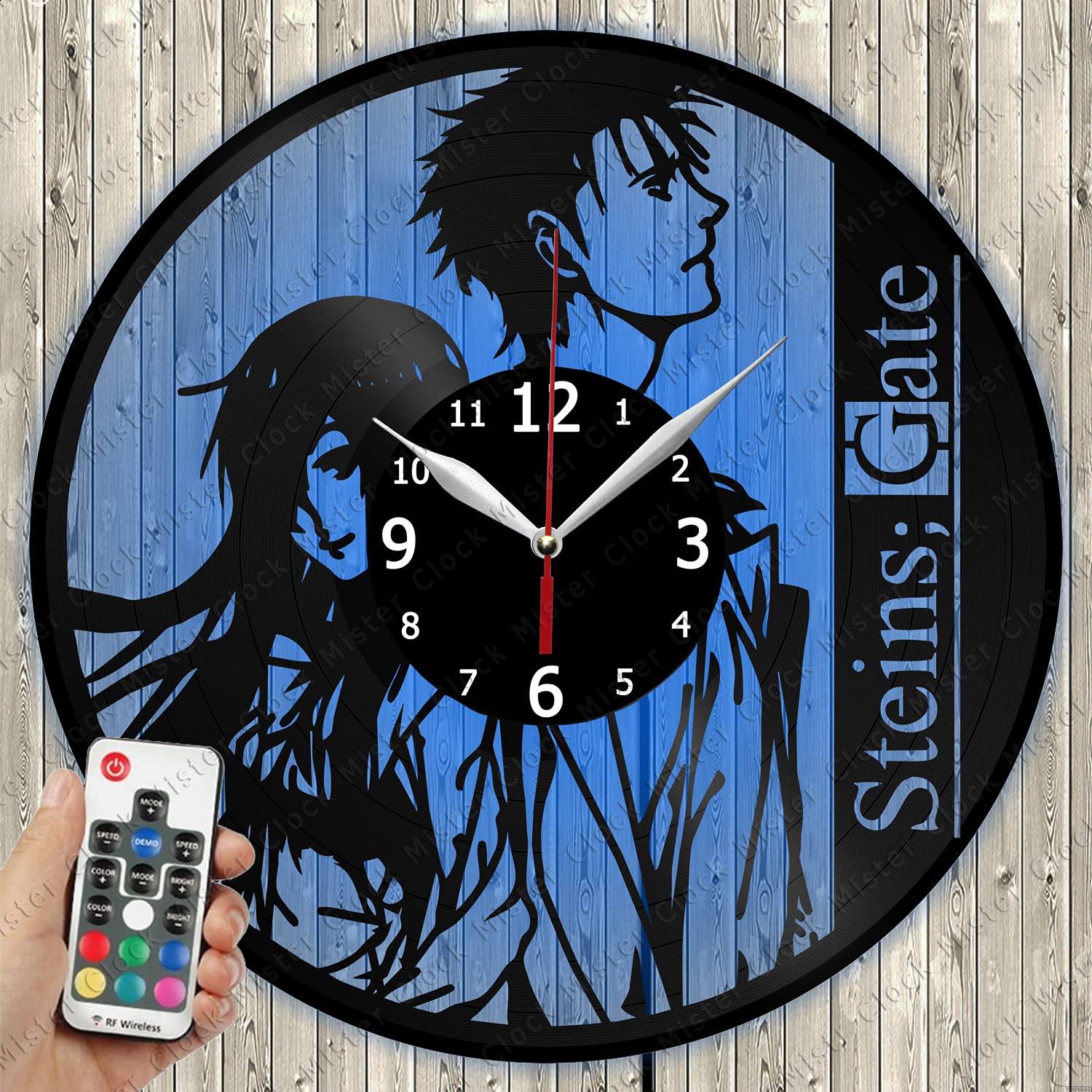 Steins Gate LED Vinyl Record Wall Clock - Unique Handmade Light-Up Decor with Custom Design | Perfect for Anime Fans, Bedroom & Living Room Wall Art, Original Gift Idea