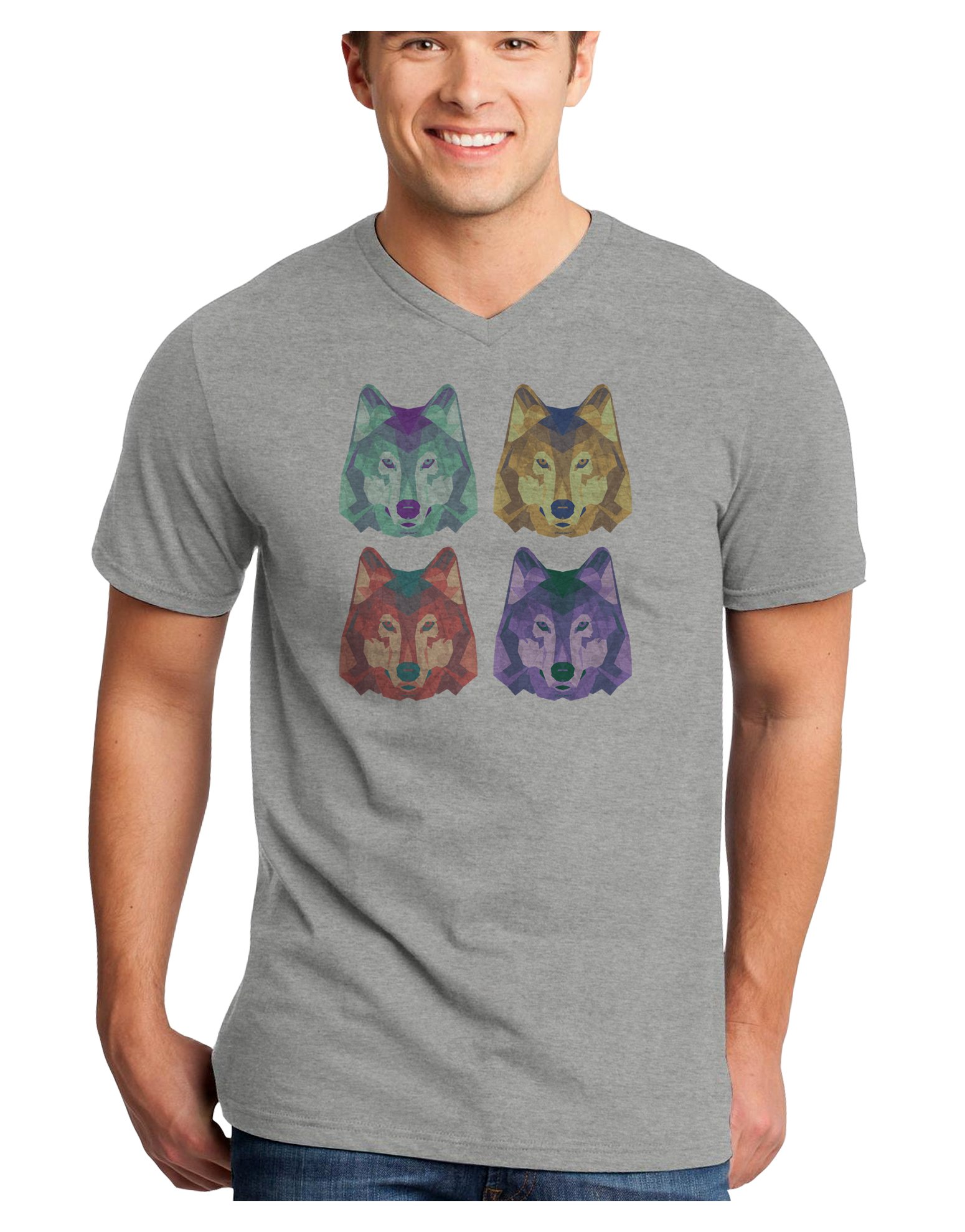 TOOLOUD Geometric Wolf Head Pop Art V-Neck T-Shirt for Men - Stylish Graphic Tee for Casual Wear, Street Fashion & Gifts