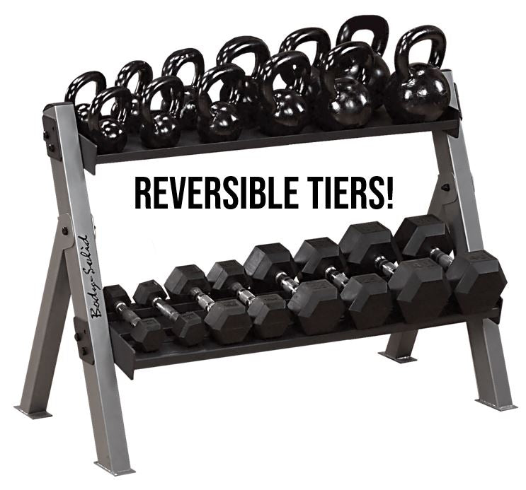 Body Solid 2-in-1 Reversible Dumbbell & Kettlebell Rack - Heavy Duty Weight Storage Organizer for Home Gym & Fitness Studio