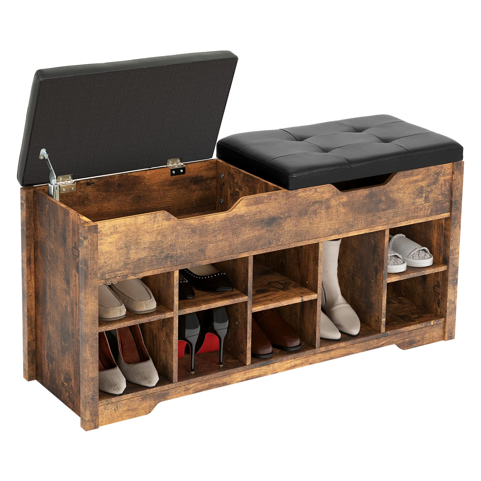 Hasuit Entryway Storage Bench with 2 Lift-Top Shoe Boxes & 10 Compartments - 41.3