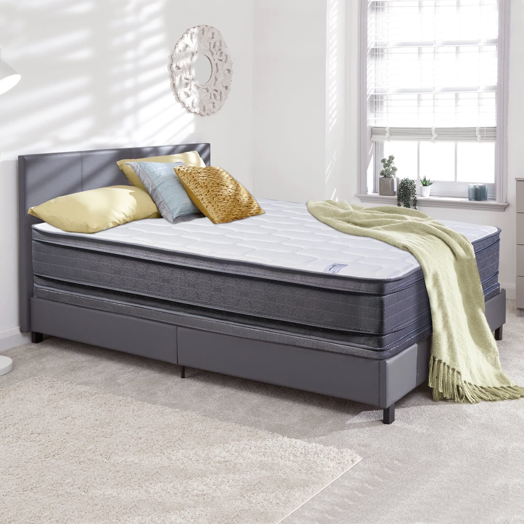 13-Inch Firm Euro Top Double Sided Foam Encased Innerspring Mattress Set with 4