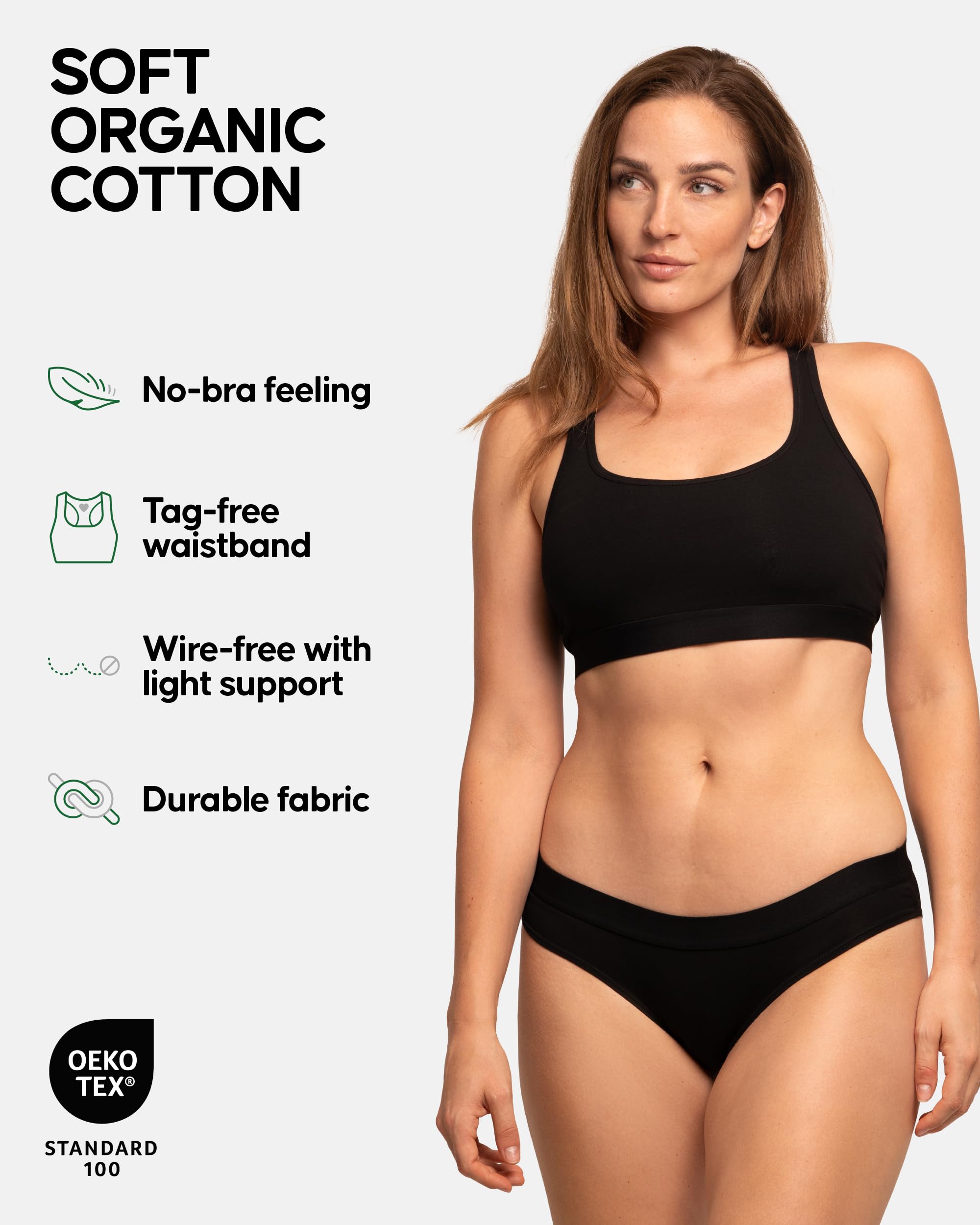 DANISH ENDURANCE Women's Organic Cotton Bralettes - Non-Wired, Racerback, Comfortable Multipack (1 or 3 Pack) - Perfect for Yoga, Workouts & Everyday Wear