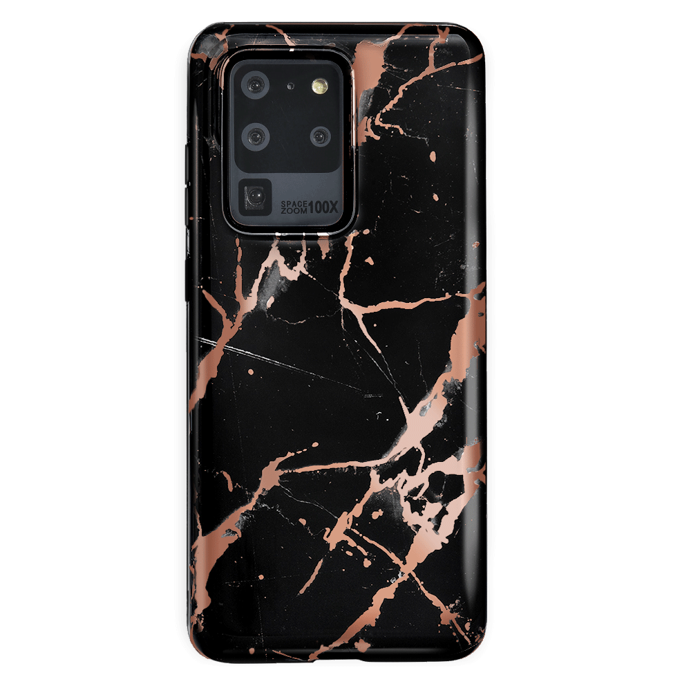 Samsung Galaxy Case in Black Marble with Rose Gold Chrome - Stylish & Protective Phone Cover for Everyday Use, Work, and Travel