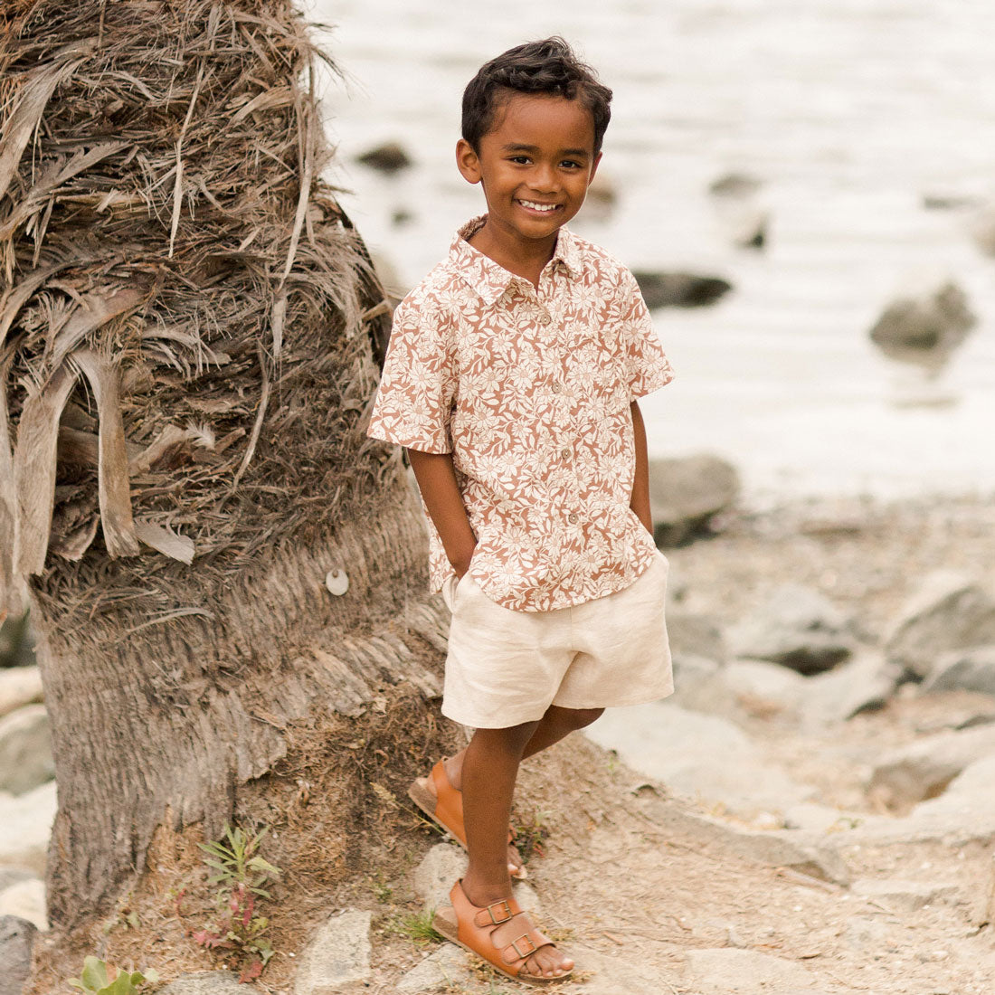 Stylish Collared Short Sleeve Shirt with Plumeria Print - Perfect for Summer Outfits & Casual Wear - Final Sale