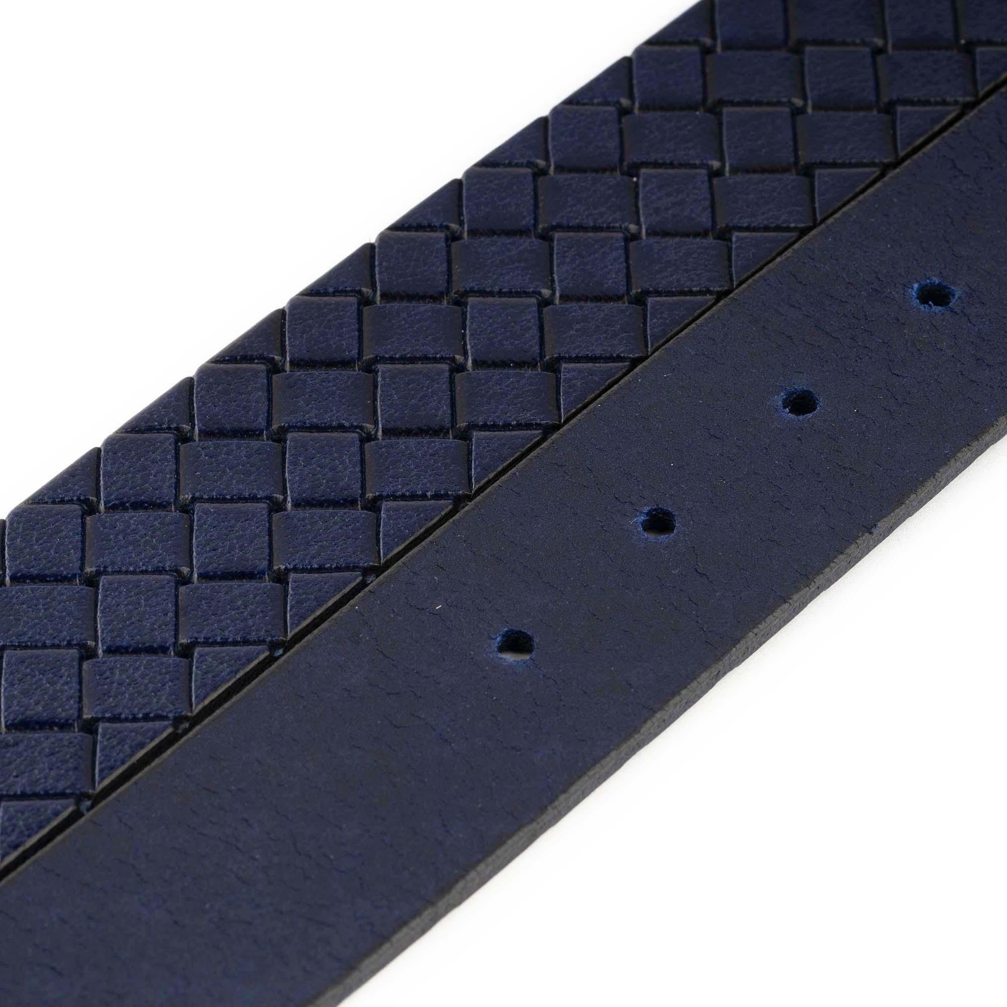 Luxury Dark Blue Leather Belt Strap for Cartier Designer Buckles - Handwoven & Embossed - Perfect for Formal Wear, Business Attire & Special Occasions