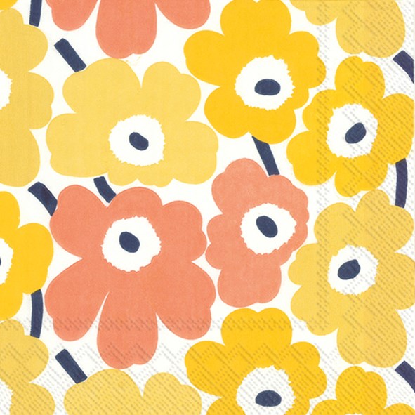 Marimekko Mini Unikko Yellow Paper Lunch Napkins - 50 Count Disposable Napkins for Parties, Picnics, and Everyday Use