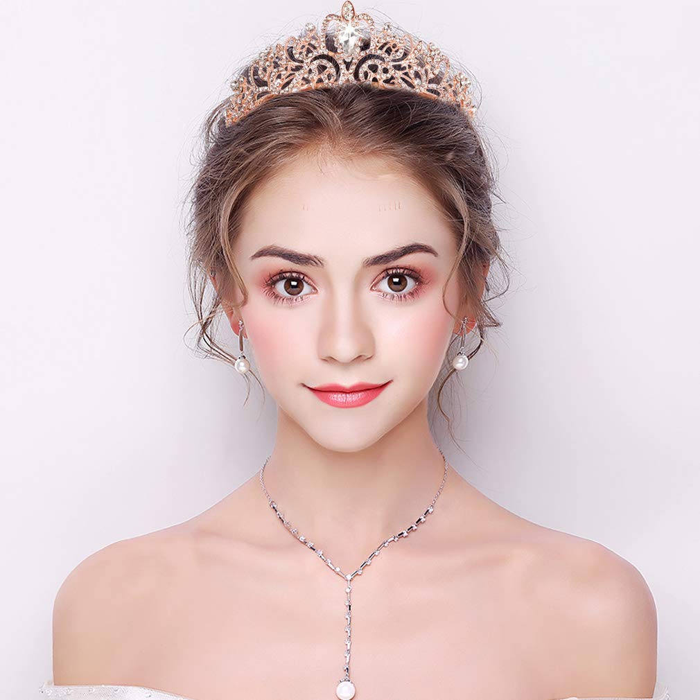 Sparkling Rhinestone Crystal Tiara Crown for Women - Rose Gold Princess Pageant Headband with Comb | Perfect for Weddings, Prom, Pageants & Cosplay