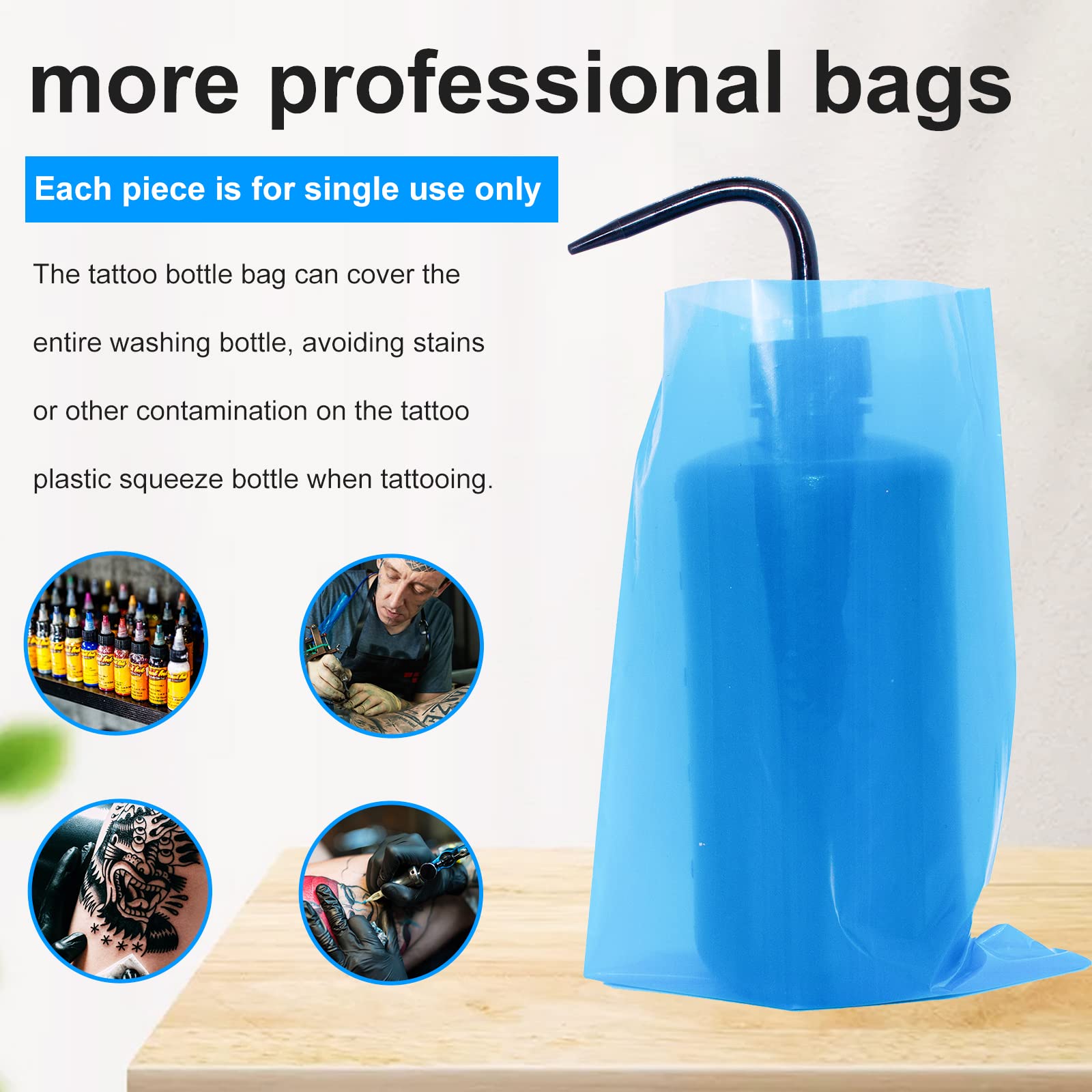 300pcs Thickened Disposable Tattoo Wash Bottle Bags - Squeeze Bottle Bags for Tattoo Artists, Tattoo Supplies & Kits (Blue) - Perfect for Tattoo Studios, Home Use & Professional Tattoo Applications