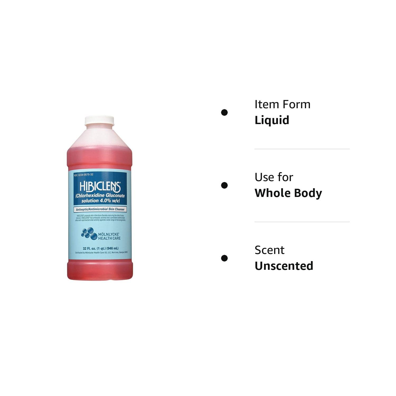 Hibiclens CHG Antiseptic Antimicrobial Skin Cleanser - 4% Chlorhexidine Gluconate, 32 oz Bottle for Pre-Surgery, Wound Care & Daily Hygiene | Kills Germs & Bacteria Safely