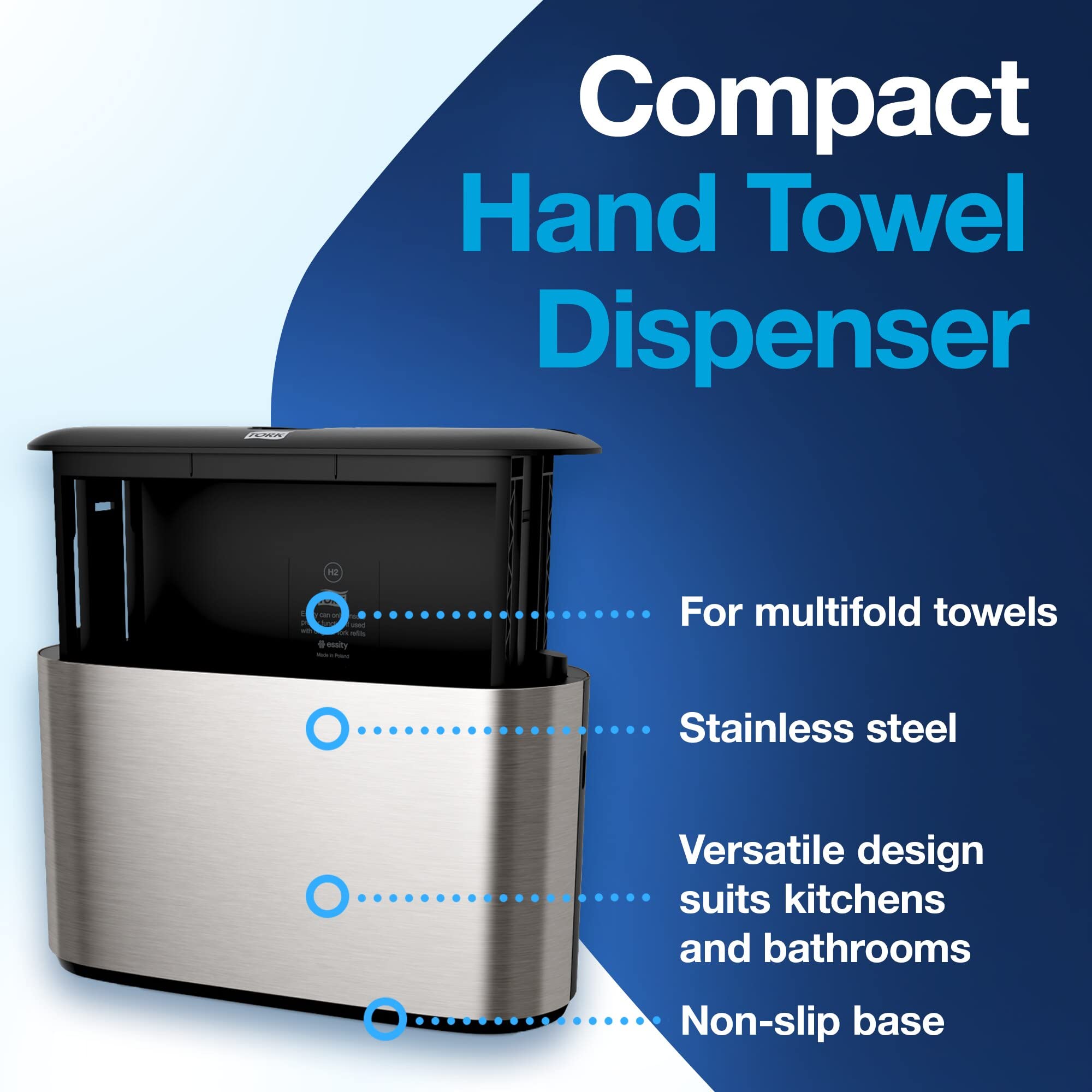 Tork Xpress Paper Towel Dispenser - Stainless Steel, Compact & Space-Saving for Home & Office | Fits H2 Hand Towels | Perfect for Kitchen, Bathroom & Commercial Use