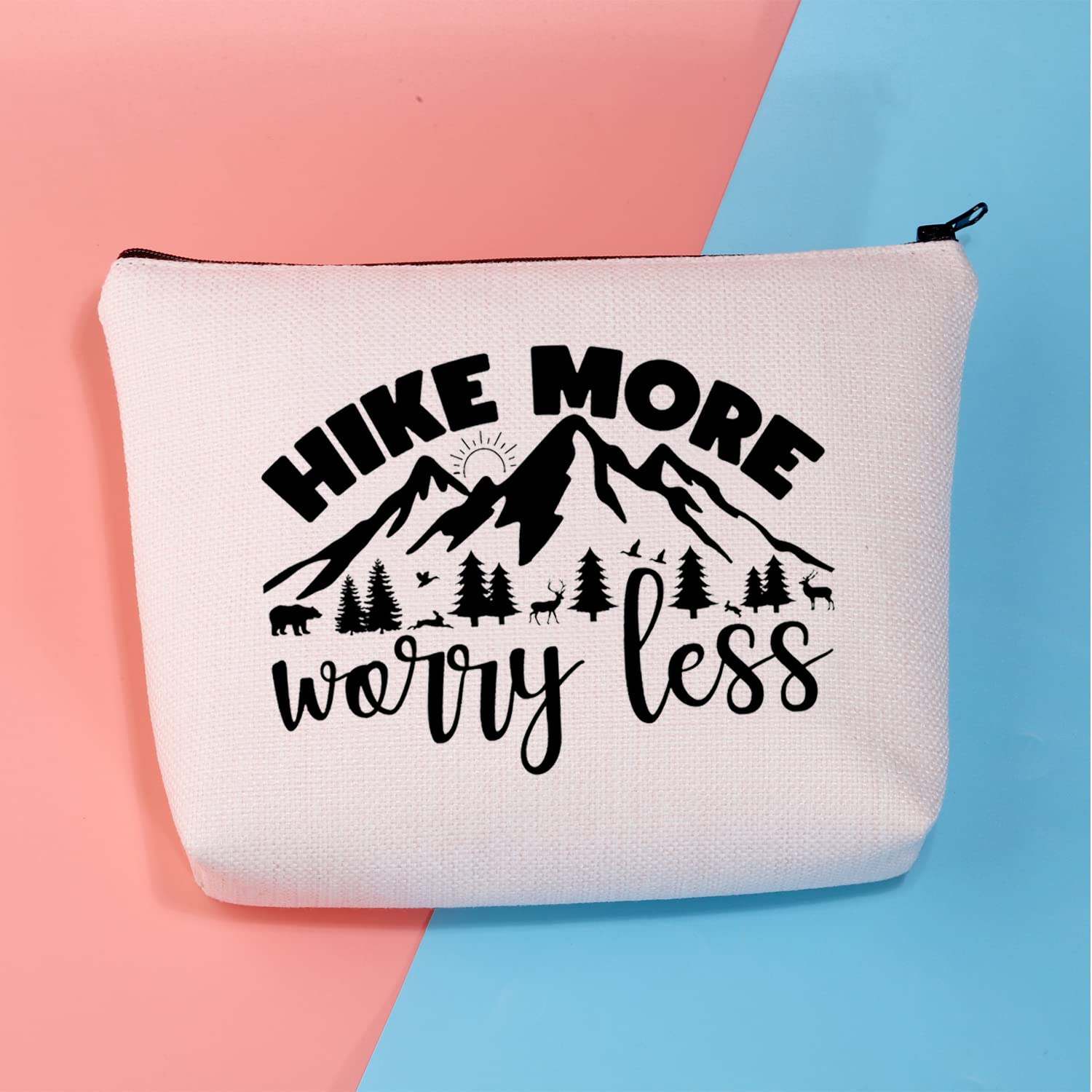 BDPWSS Hiking Makeup Bag - Waterproof & Durable Cosmetic Organizer for Hikers, Campers & Outdoor Enthusiasts - Perfect Gift for Nature Lovers (Hike More Worry Less) - Ideal for Camping Trips, Backpacking & Mountain Adventures