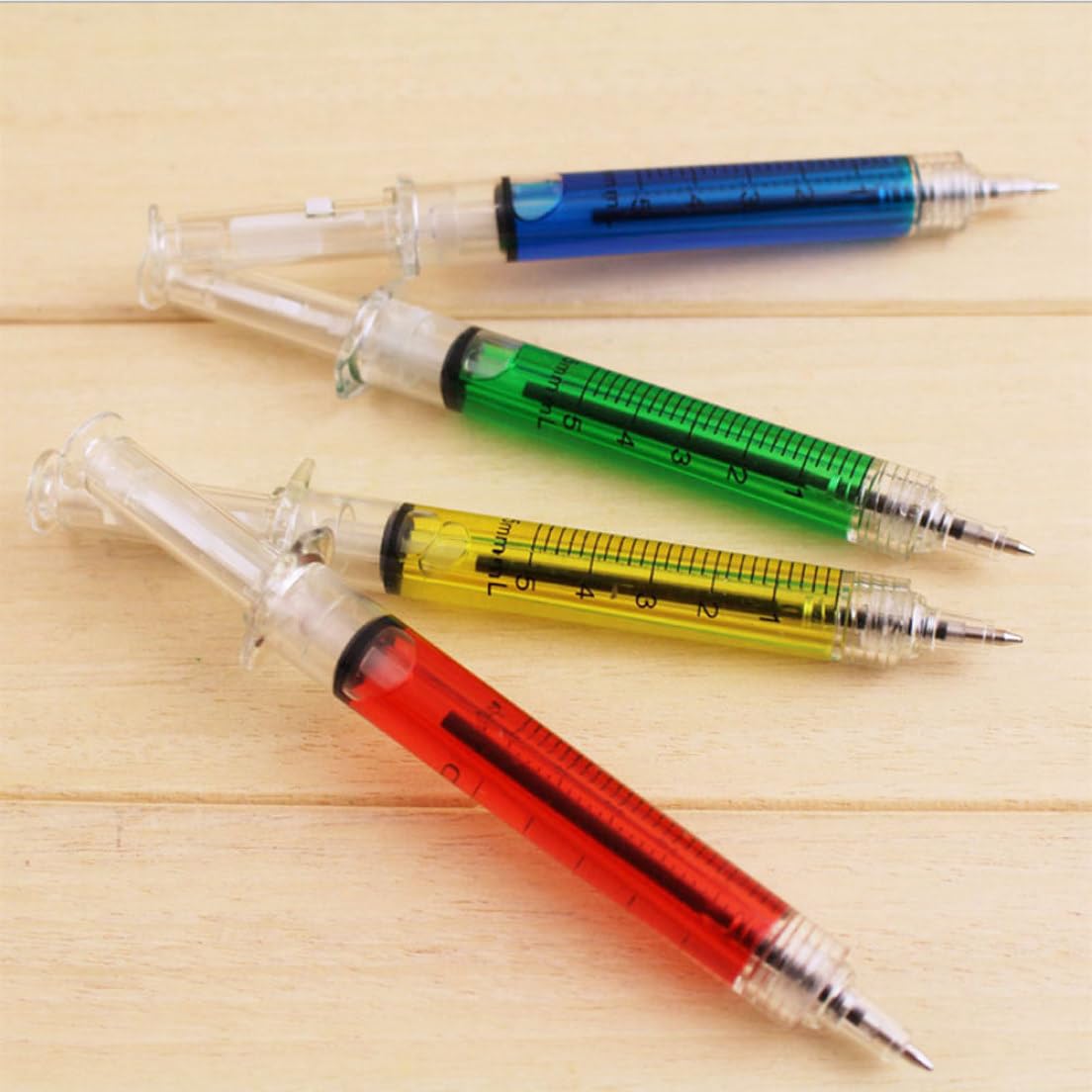 Creative Syringe-Shaped Ballpoint Pens - Multi-Function Imitation Pin Pens with Red, Green, Blue & Yellow Ink (4-Pack) - Perfect for Office, School, Gifts & Medical Theme Parties