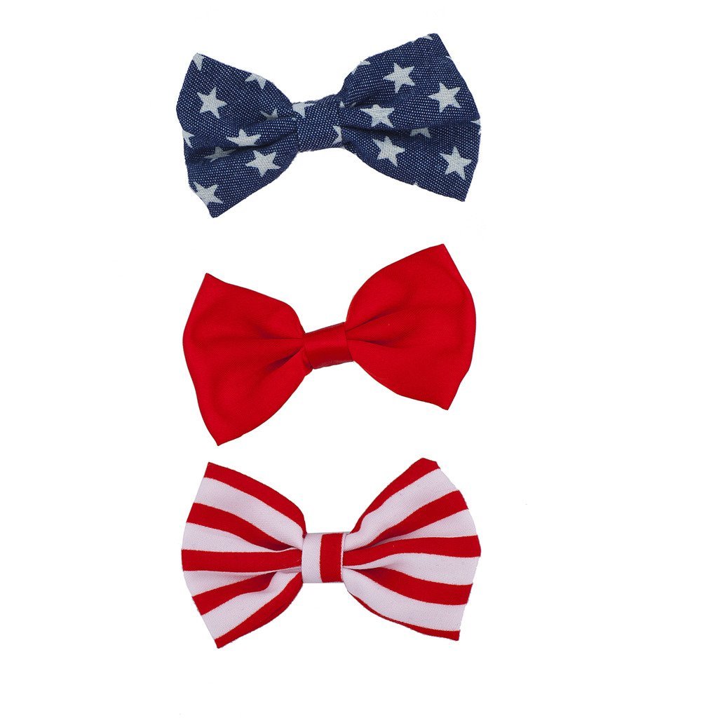 Lux Accessories July 4th Independence Day Americana American Flag Bow Pack (3pc) - Perfect for Patriotic Celebrations, Festive Outfits, and Holiday Decor
