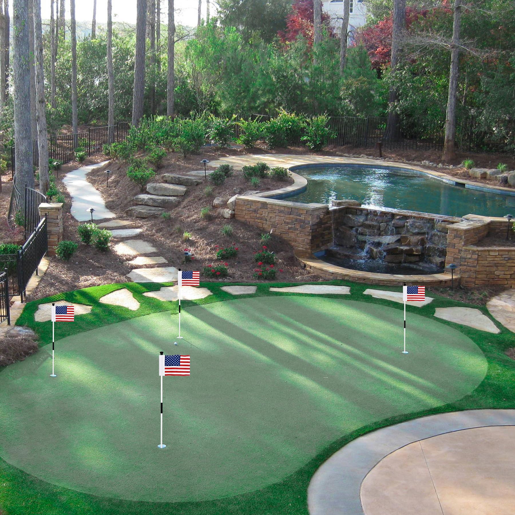 KINGTOP Golf Flagstick Mini - 3ft Practice Putting Green Flags for Yard & Golf Pin Flag Hole Cup Combo Kit | Portable 2-Section Fiberglass Design with Double-Side American Flag | Perfect for Backyard Golf Practice, Indoor Putting Greens & Outdoor Training