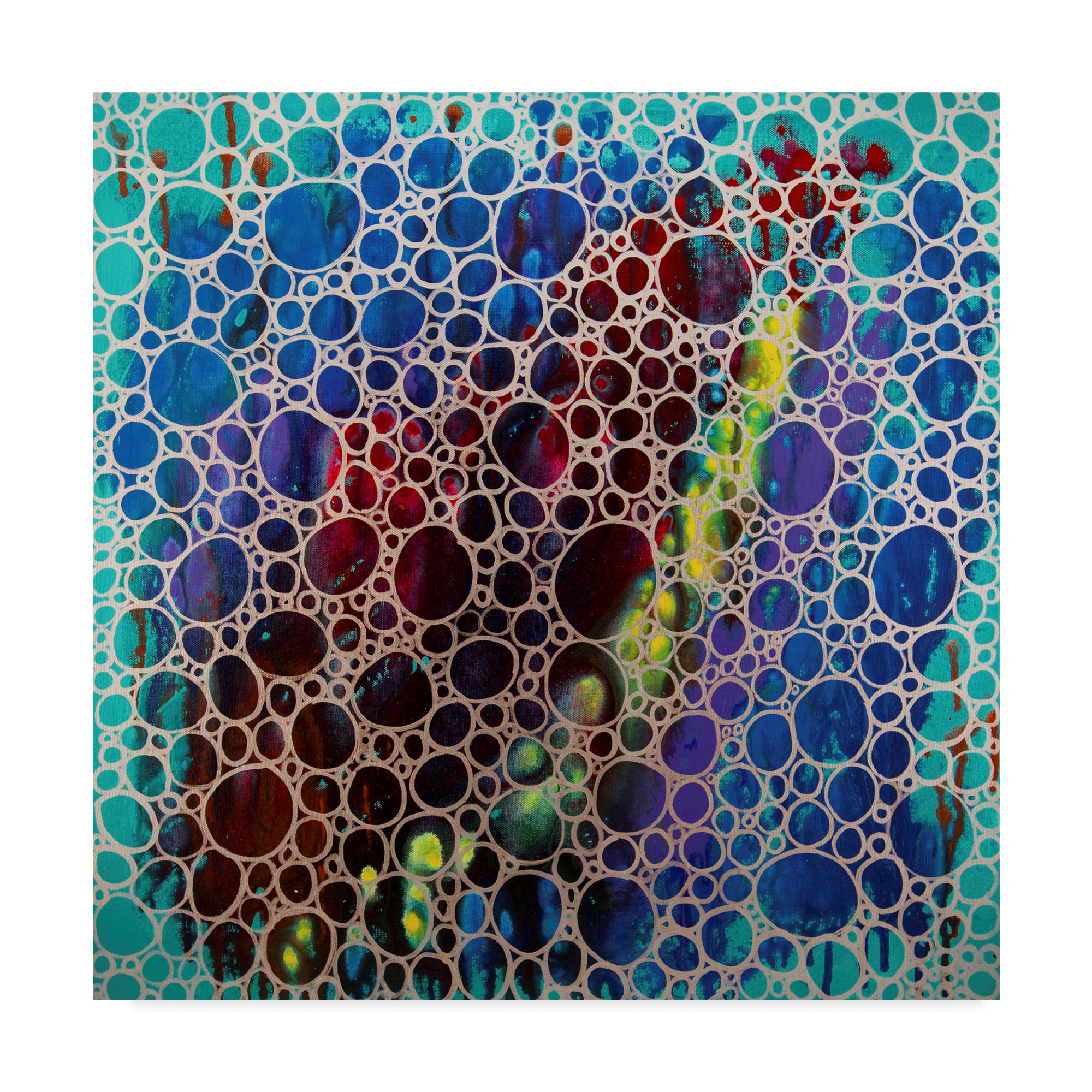 Abstract Dimension Bubbles Wall Art by Hilary Winfield - 14x14 Inch Canvas Painting for Modern Home & Office Decor