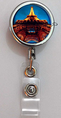 BlackKey Retractable ID Badge Holder with Lanyard & Belt Clip - Paris Eiffel Tower France Landscape Design | Perfect for Office, Travel, Conventions & Security Personnel
