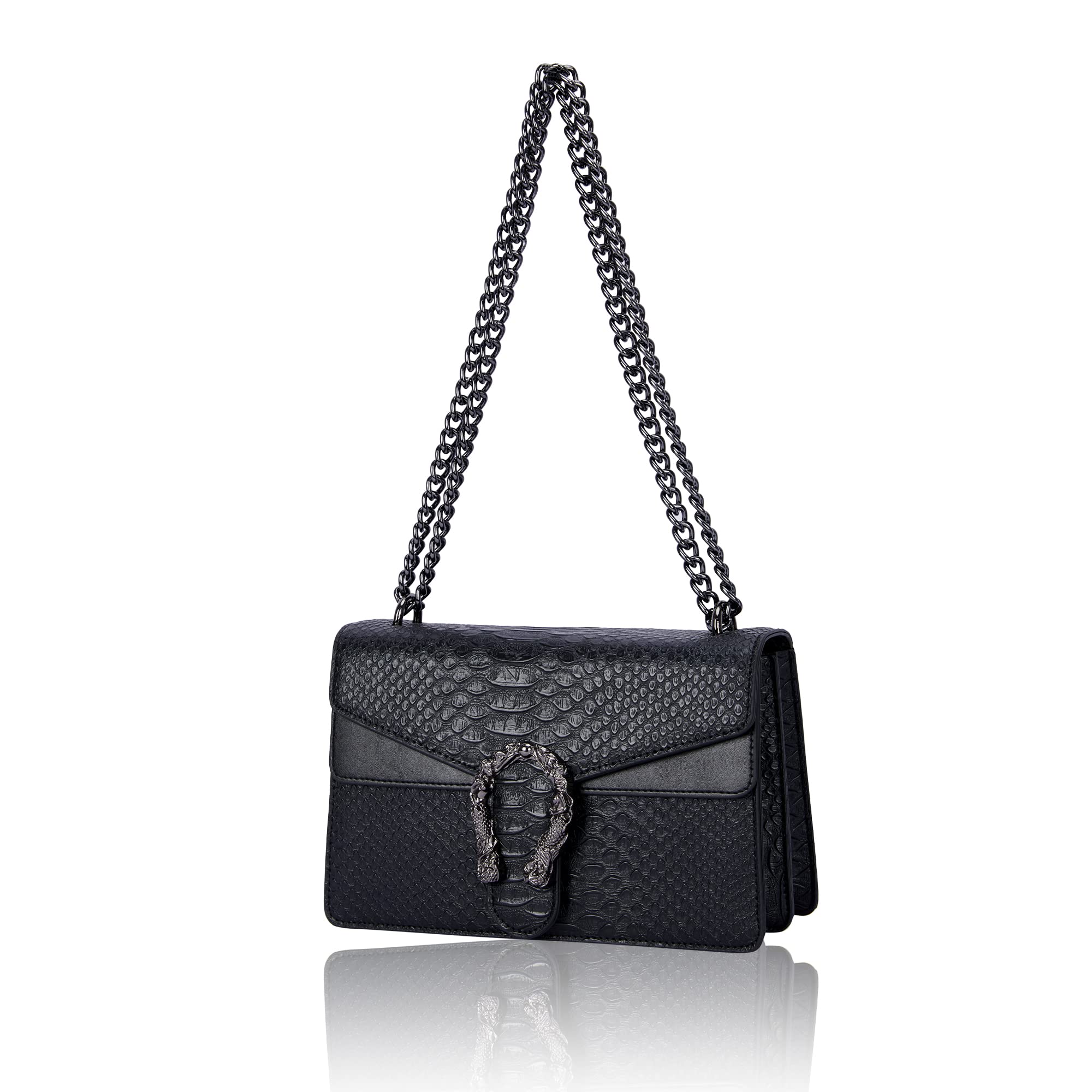 Stylish Women's Crossbody Bag & Satchel Purse - Luxury PU Leather Handbag with Snake Print & Chain Detail | Perfect for Work, Travel & Everyday Use