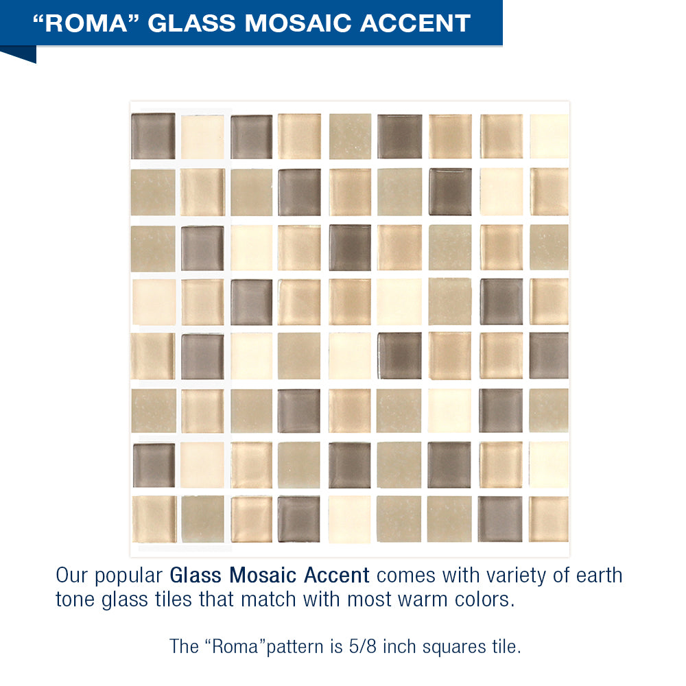 Freedom 60 Alcove Brown Sugar Sistine Stone & Roma Mosaic DIY Shower Remodel Kit - Waterproof Bathroom Wall Tile for Shower Surround, Backsplash, and Tub Enclosure