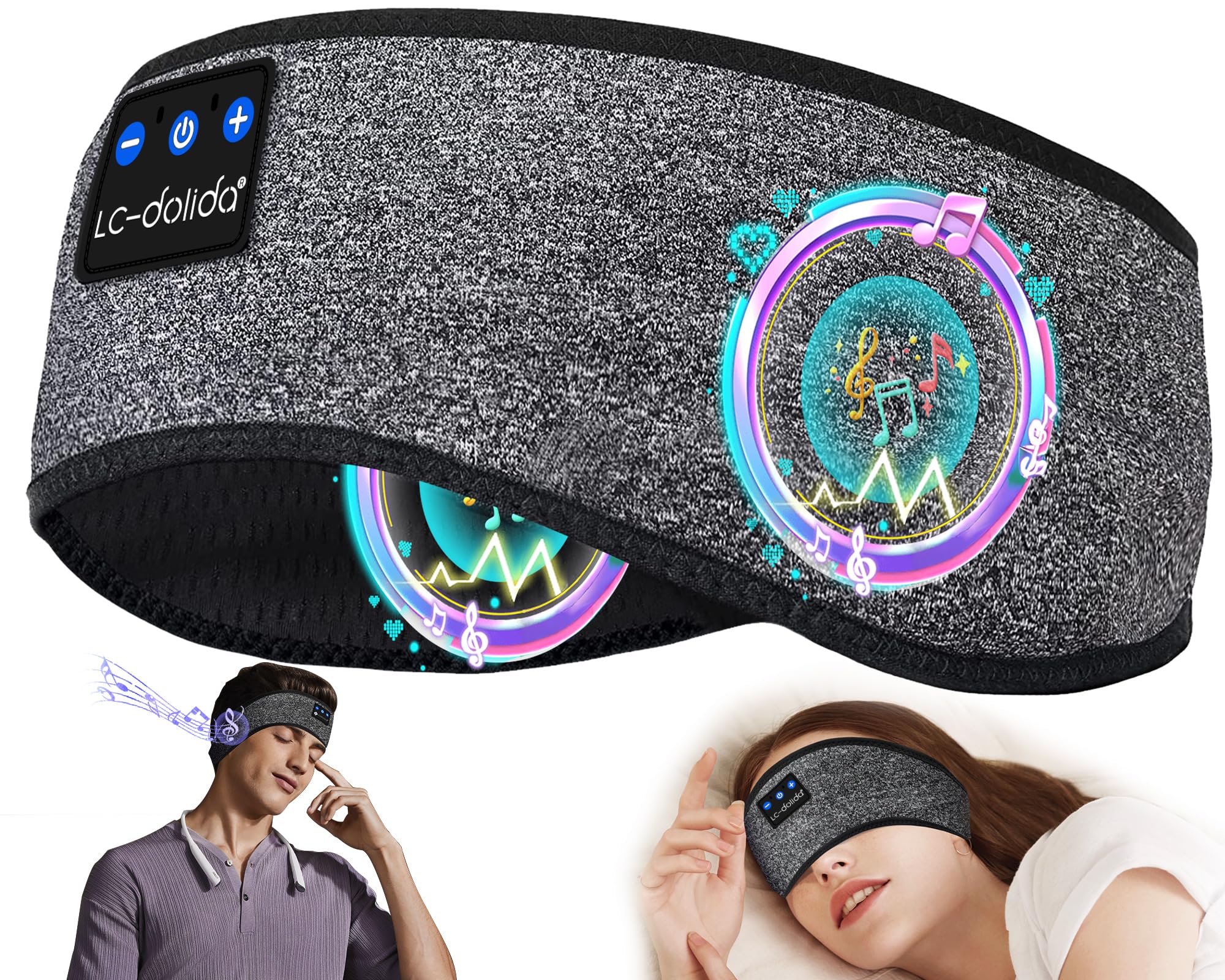 LC-dolida Bluetooth 5.4 Sleep Headphones & Sports Headband - Ultra-Thin Speakers, 16H Playtime, Built-in Mic - Perfect for Sleeping, Running, Yoga & Travel - Cool Tech Gadgets for Men & Women